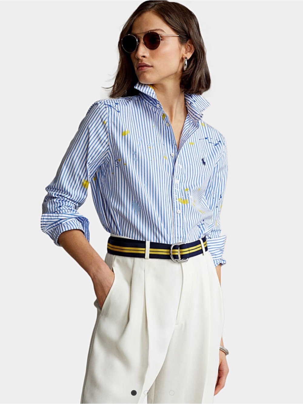 Polo by Ralph Lauren Blue & White Striped Button-Down with Paint Accents